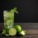 mojito drink with lime lemon mint wood table 150x150